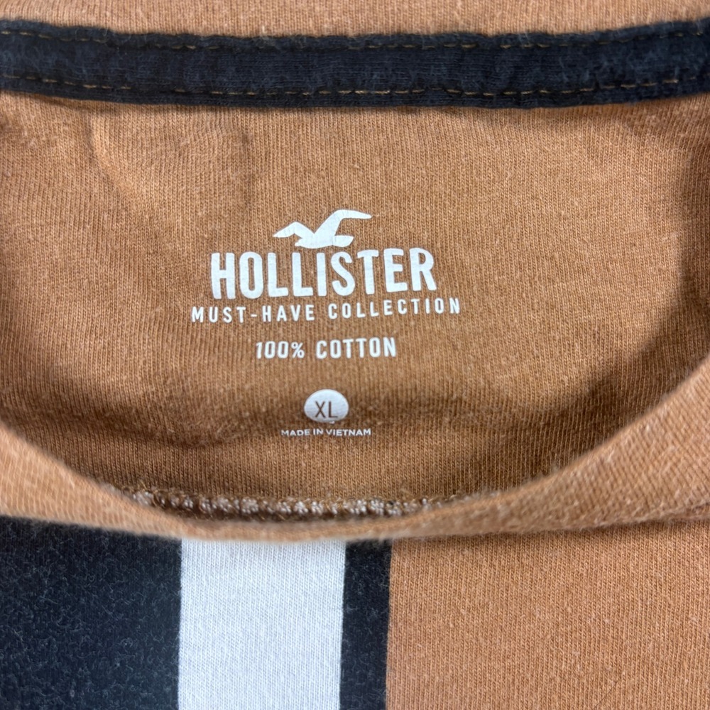 Hollister Must Have Collection Striped T Shirt Mens Cotton Brown Black Size XL - Picture 2 of 5